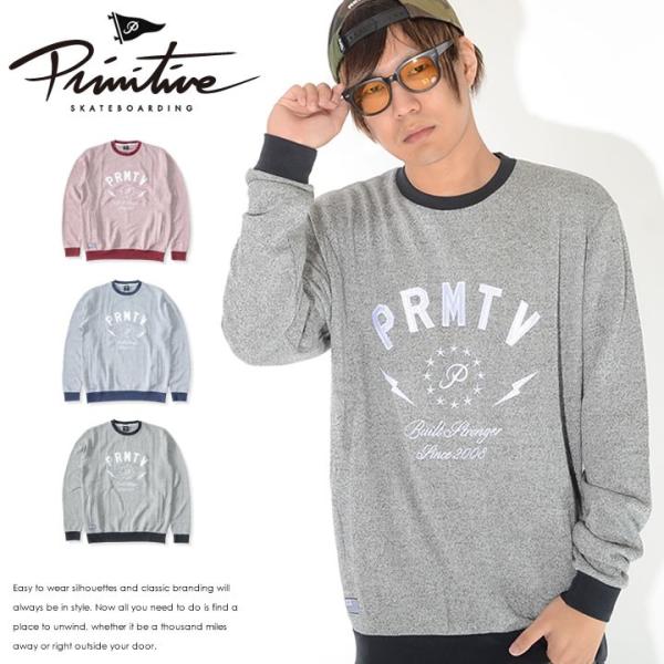PRIMITIVE プリミティブ クルースウェット アーチPRMTV刺繍 サークルPロゴ 切替リブ ...