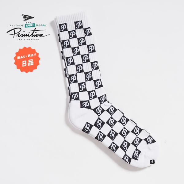 訳あり商品 PRIMITIVE プリミティブ 靴下 ロング ソックス ロゴチェッカー柄 総柄 セール
