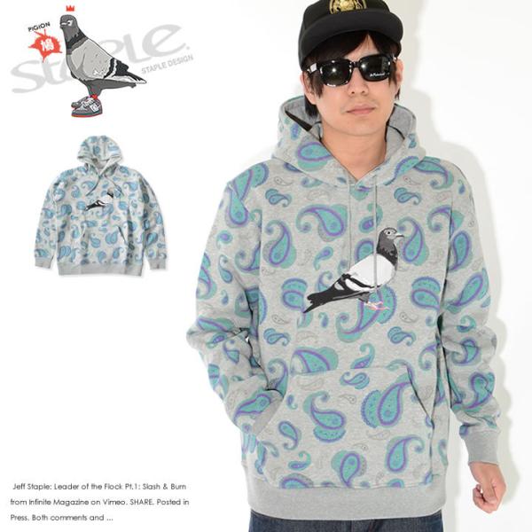 STAPLE ステイプル スウェットパーカー 総柄ペイズリー センターピジョンロゴ刺繍 (2101H...