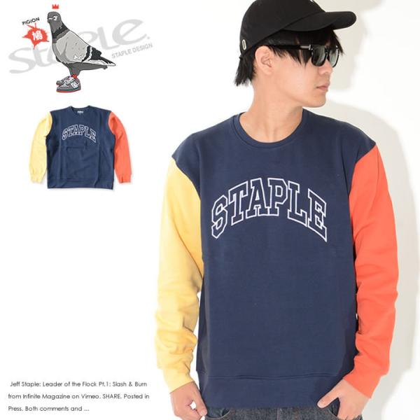 STAPLE ステイプル スウェット クルーネック アーチロゴ刺繍 袖切り替えカラー (2109C6...
