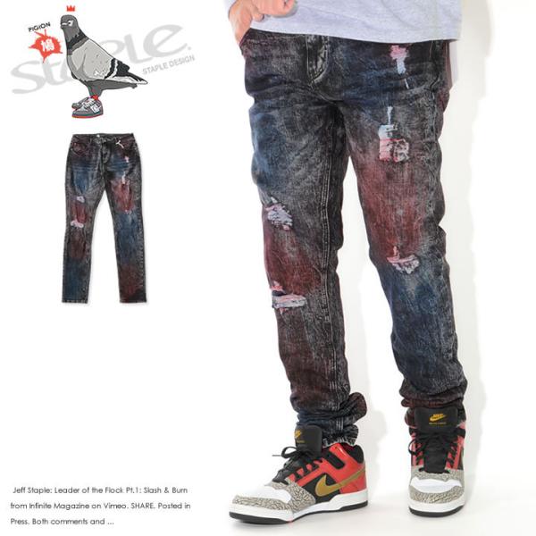 STAPLE ステイプル デニムパンツ ジーンズ カラーリング ダメージ加工 (2104D6603)...