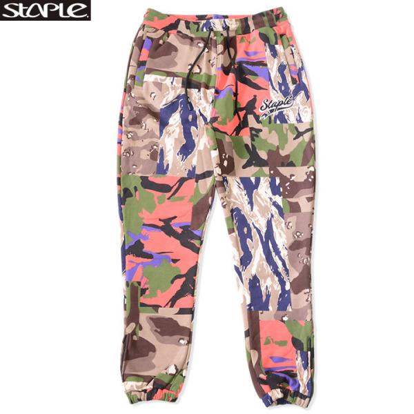STAPLE ステイプル ジョガーパンツ スウェット 総柄 マルチカモ柄 リーグロゴ (2201B6...