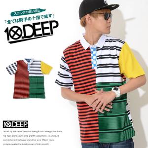 10DEEP テンディープ ポロシャツ 半袖 切替 ボーダー チェッカー マルチカラー (182TD4203) セール｜clever