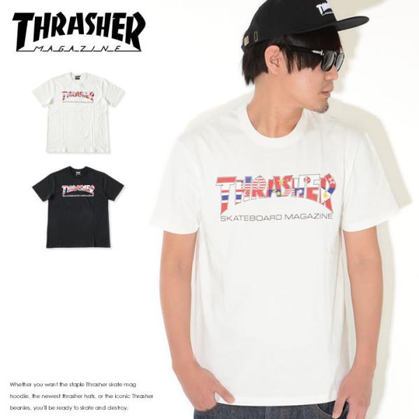 THRASHER スラッシャー Tシャツ 半袖 MAGロゴ マルチフラッグ柄 (TH91304) セ...