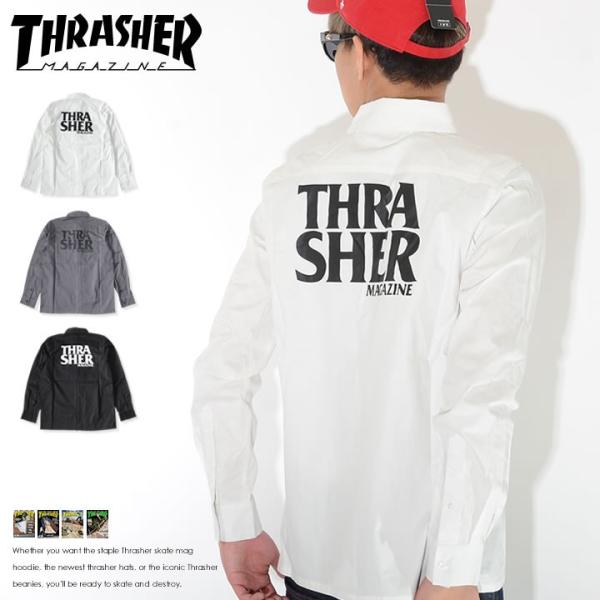 THRASHER スラッシャー 長袖シャツ 胸段ロゴ刺繍 バックプリント *(TH5092) セール