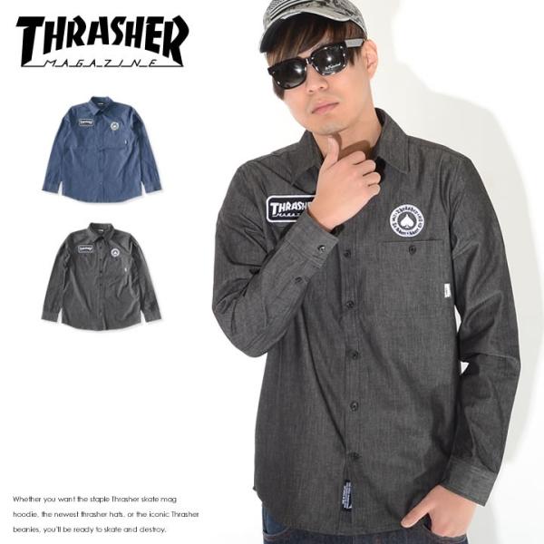 THRASHER スラッシャー 長袖シャツ シャンブレー サークルスペードロゴ刺繍 (TH5177)...