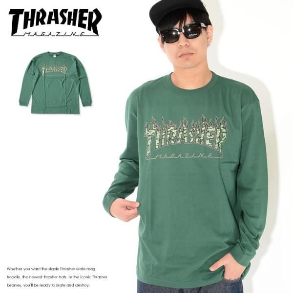 アウトレット THRASHER スラッシャー ロンT 長袖 MAGロゴ フレイム タイガーカモ柄 *...