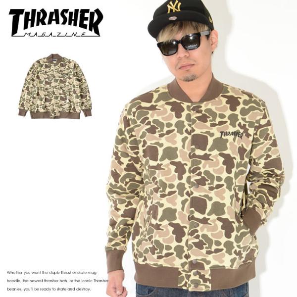 THRASHER スラッシャー スウェットスタジャン 総柄 迷彩 左胸マグロゴ *(TH8701FT...