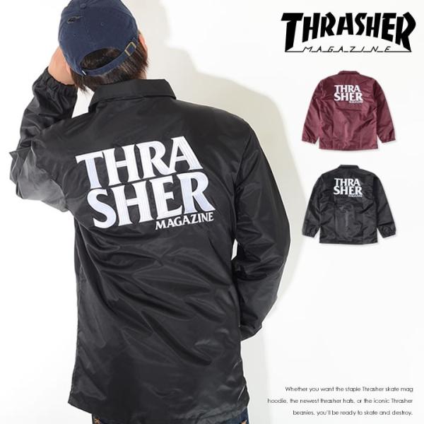 アウトレット THRASHER スラッシャー コーチジャケット 胸ポケット 左胸バック2段ロゴ刺繍 ...