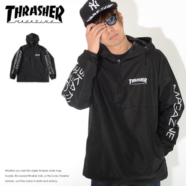 アウトレット THRASHER スラッシャー ナイロンジャケット アノラック ハーフジップ 左胸MA...