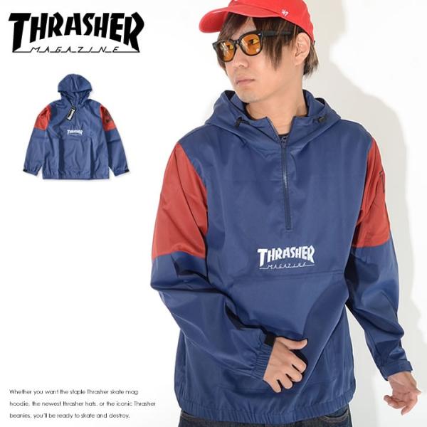 アウトレット THRASHER スラッシャー ナイロンジャケット アノラック ハーフジップ バイカラ...