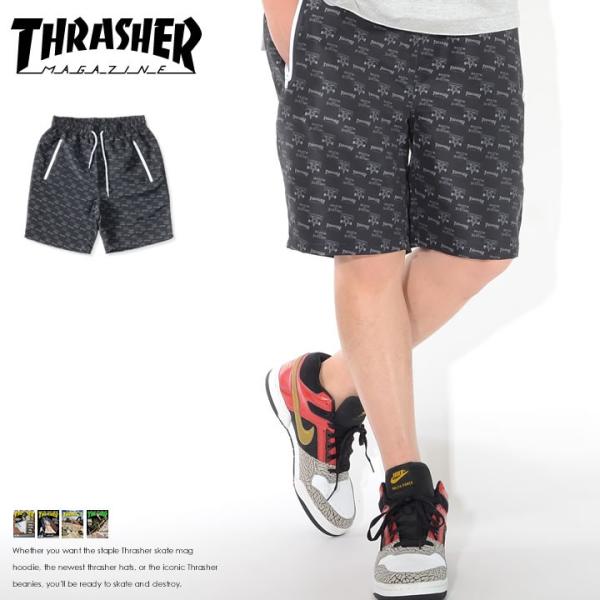 THRASHER スラッシャー ハーフパンツ ショートパンツ 総柄 スケートゴート ジップポケット ...