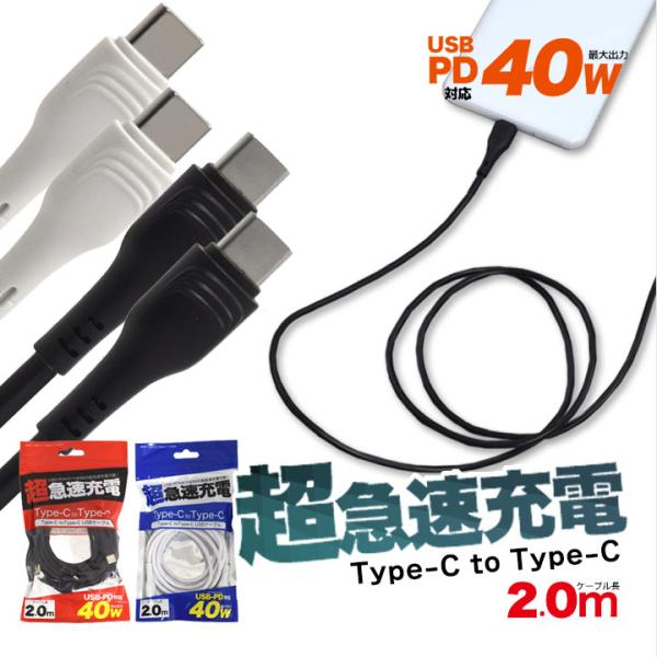 USB PD対応 40W 超急速充電可能 Type-C toType-Cケーブル 2m 200cm ...