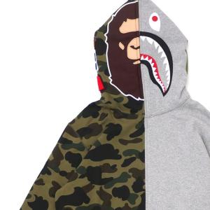 エイプ A BATHING APE 1ST CAMO 2ND APE SHARK HALF FULL ZIP HOODIE パーカー GREEN 新品 1E70115025 212001035055 SWT/HOODY｜cliffedge