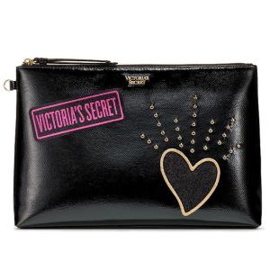 【送料無料】VICTORIA'S SECRET Patch Pouch ヴィクトリアシークレット ポーチ 小物入れ コスメポーチ 大きめ ブラック｜climb-f