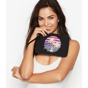 【送料無料】VICTORIA'S SECRET ヴィクトリアシークレット ポーチ 小物入れ リストレットポーチ 大きめ ビーチ柄 ブラック｜climb-f