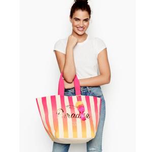 【送料無料】VICTORIA'S SECRET Bombshell Paradise Tote ヴィクトリアシークレット ビクシー バッグ トートバッグ キャンバス ストライプ チャーム付｜climb-f