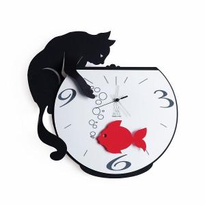 Arti e Mestieri 掛け時計　2241-C71 black イタリア Tommy & Fish　壁掛け時計　猫　cat【送料無料】｜clock-shop-cecicela