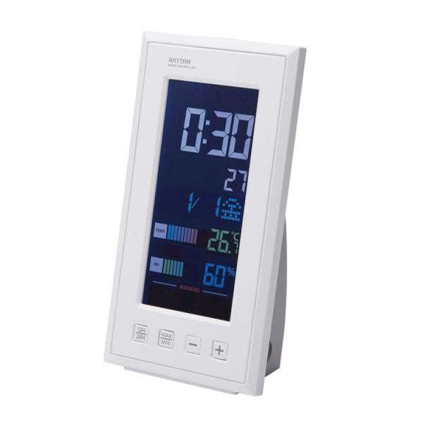 目覚まし時計 電波時計 リズム時計8RZ122RH03 置き時計 温度 湿度 注意報表示 多機能 置...