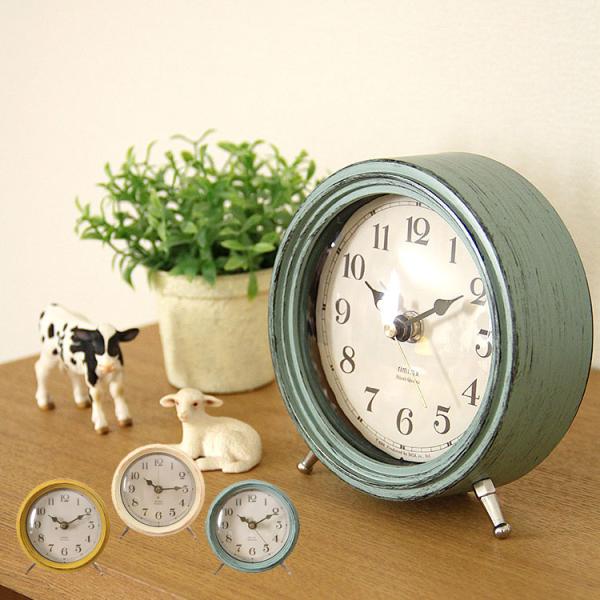置き時計 置時計 雑貨 おしゃれ 連続秒針 デザイン かわいい グリーン  イエロー 緑 白 黄色 ...