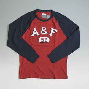 Abercrombie&Fitch アバクロンビー＆フィッチ A&F92 ワッペン刺繍ロゴ 薄手スウェット 厚手ロンT レッド/ネイビー｜clomani