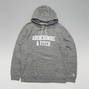 Abercrombie&Fitch アバクロンビー＆フィッチ プルオーバー スウェットパーカー ワッペンン刺繍ロゴ Vガゼット 袖ムースワンポイント ごま塩グレー｜clomani