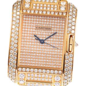 カルティエ CARTIER HPI00560 タンクアングレーズLM K18PG 全面ダイヤ 自動巻き ボーイズ 良品 _792362｜closer0510