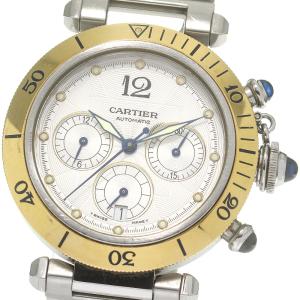 訳あり カルティエ CARTIER W31036T6 パシャ38ｍｍ コンビ クロノグラフ 自動巻き メンズ 保証書付き_843086【ev20】