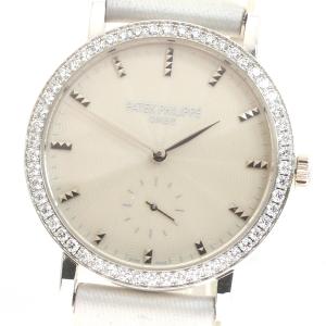 パテックフィリップ PATEK PHILIPPE 7120G カラトラバ スモールセコンド ダイヤベゼル K18WG 手巻き レディース 良品 保証書付き_849454