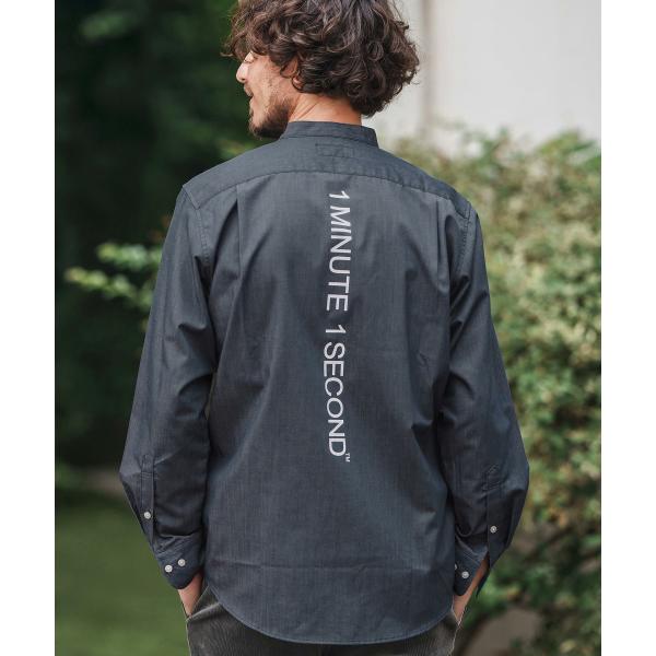 バンドカラーシャツ oxford band collar shirt with logo print