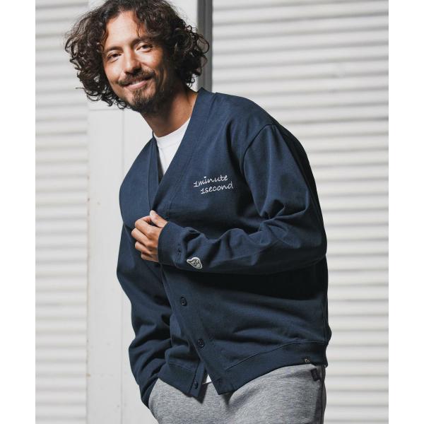 カーディガン 10oz loose fit cardigan with cursive embroi...