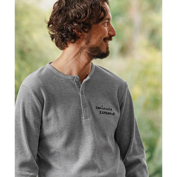 thermal henley neck long sleeve cut&amp;sew with cursi...