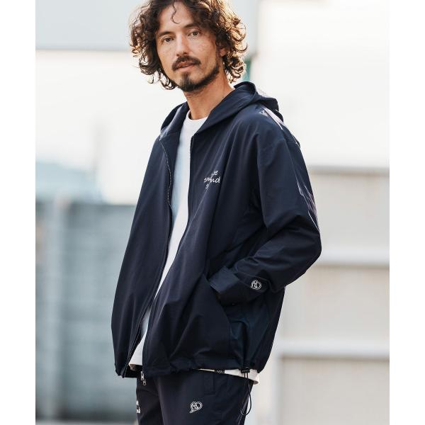パーカー cursive embroidery nylon jersey hoodie