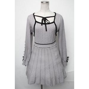 【SALE】evelyn / バイカラーニットフレアワンピース  ブルーグレー S-25-01-17...