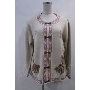 PINK HOUSE / リボンモチーフ付きニットカーディガン 白Xピンク I-24