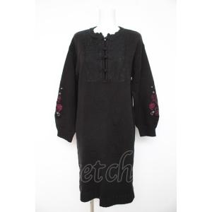axes femme / 袖刺繍チャイナ釦ニットワンピース M 黒 Y-26-02-11-079-A...