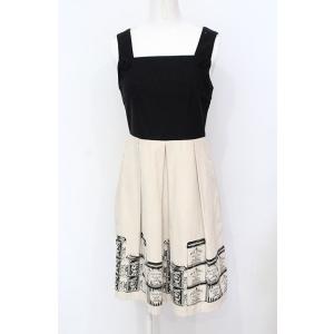 F i.n.t / 紅茶缶プリントバイカラーワンピース F クロ×ベージュ O-25-07-21-0...