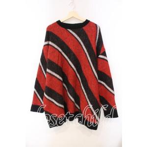 KMK / マルチカラーナナメストライプモッサライクふんわりビッグニット  レッド×ブラック O-2...