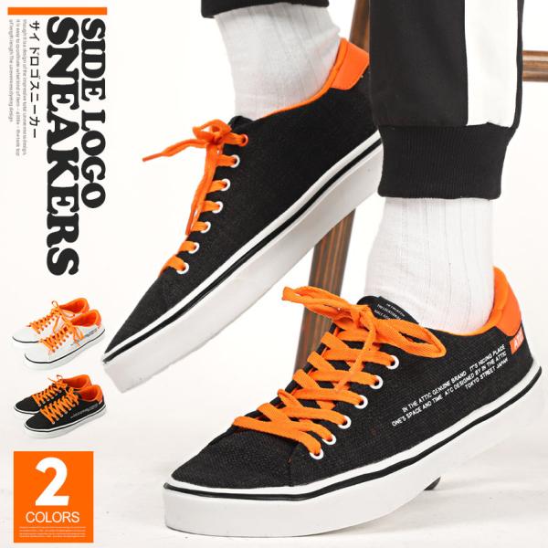 セール スニーカー メンズ シューズ 紳士靴 ローカット キャンバス プリント 靴 サイド ロゴ ビ...