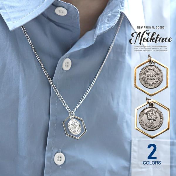 ▲メール便対象▲ ネックレス メンズ 小物 コイン アクセサリー チェーン ロング ゴールド ペンダ...