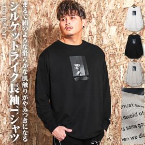 ロンT メンズ 長袖Tシャツ オーバーサイズ ロゴ フォト 刺繍 トップス