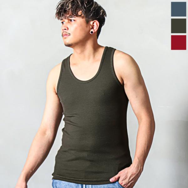 セール タンクトップ メンズ トップス ノースリーブ テレコ 凸凹 無地 インナー スリム 肌着 カ...