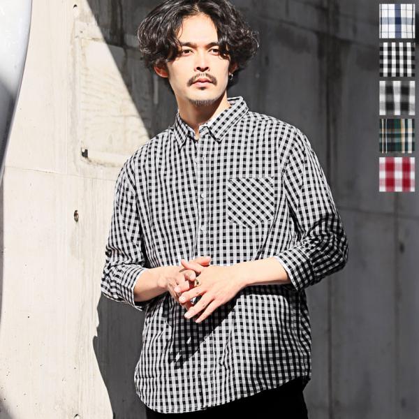 7分袖シャツ メンズ トップス チェックシャツ 七分袖 チェック柄 レギュラ―カラー アメカジ