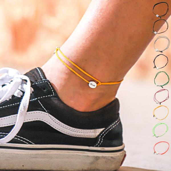 アンクレット メンズ ロゴ ミサンガ 編み込み チャーム 紐 足 足首 アンクル ネオン ブレスレッ...