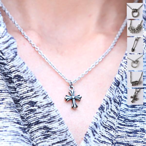 ▲メール便対象▲ ネックレス メンズ チェーン ペンダント クロス 十字架 リング 安全ピン メンズ...