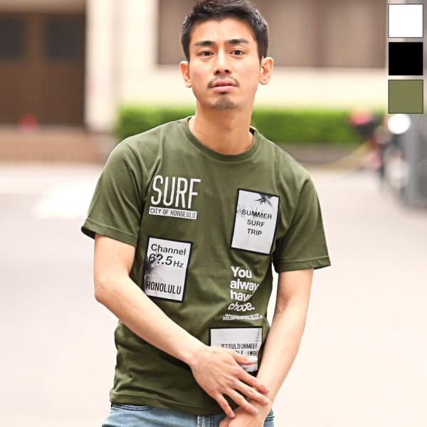 セール Tシャツ メンズ 半袖 トップス ワッペン ロゴ パームツリー ヤシの木 サーフ ビーチ ビ...