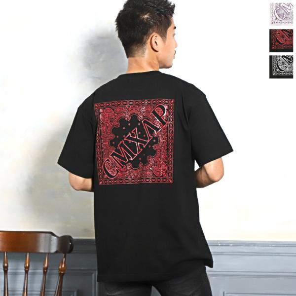 セール Tシャツ メンズ 半袖 トップス ペイズリー バンダナ柄 プリント ロゴ 白 黒 カジュアル