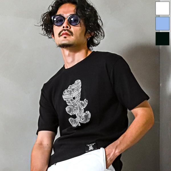 セール Tシャツ メンズ 半袖 トップス テディベア ロゴ ラインストーン クマ プリント 春 夏