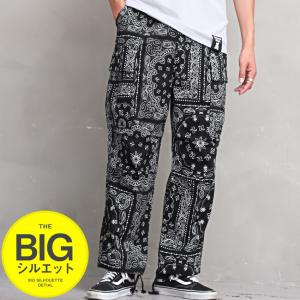 カーゴパンツ メンズ 総柄 ペイズリー バンダナ柄 ワイド ポケット