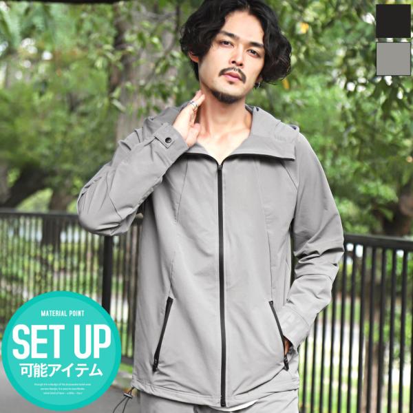 マウンテンパーカー メンズ トップス ストレッチ ナイロン 止水ジップ ロゴ スポーティ
